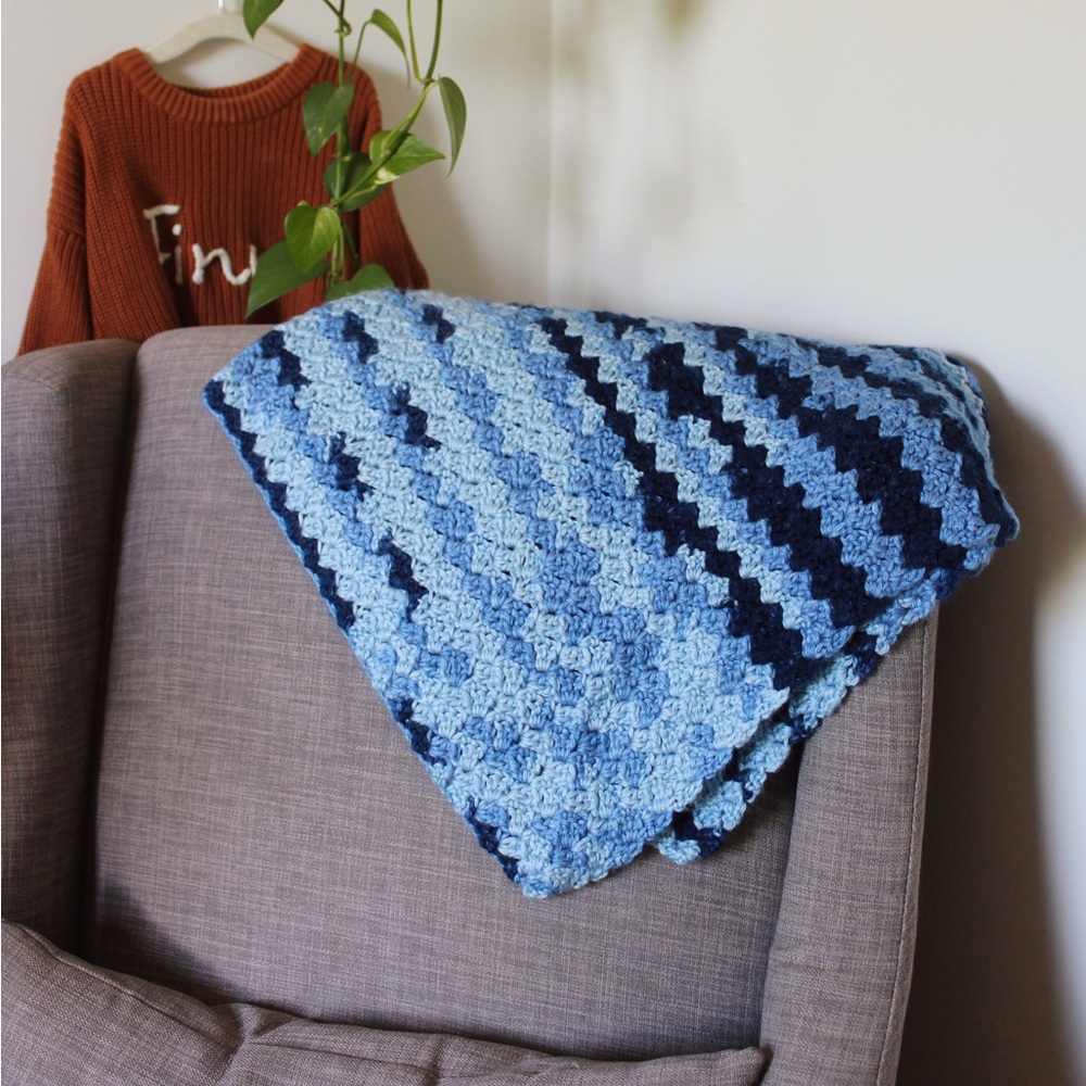 Handmade Blue Crochet Granny Square Blanket